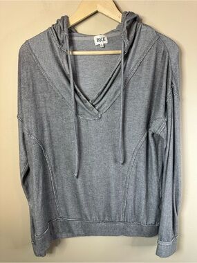 BKE Women's SMALL Soft Gray Hooded V-Neck Knit Pullover with Dolman Sleeves